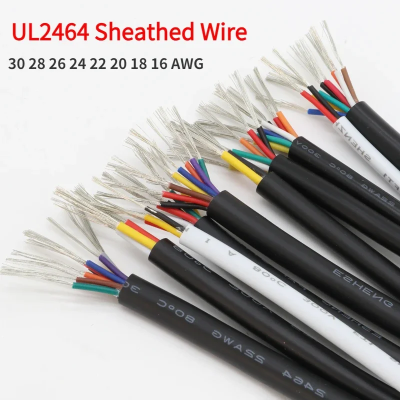 2~10M UL2464 Sheathed Wire Cable 30 28 26 24 22 20 18 16AWG Copper Signal Cable 2 3 4 5 6 7 8 10Core Electronic Audio Wire