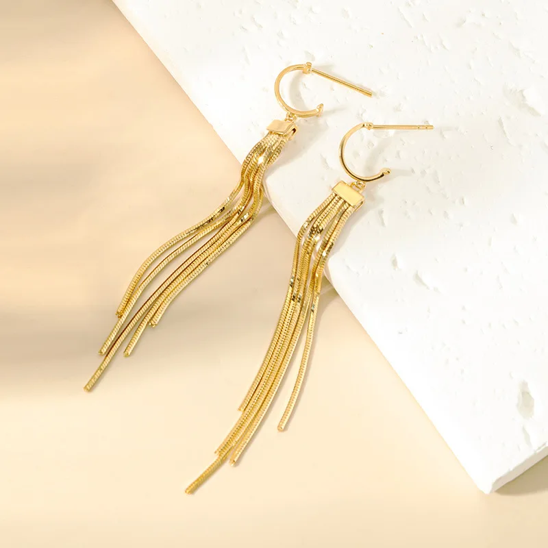 Long Tassel Earrings S925 Sterling Silver Plated with 18K Gold Girls Ladies Retro Style Light Luxury Fashion