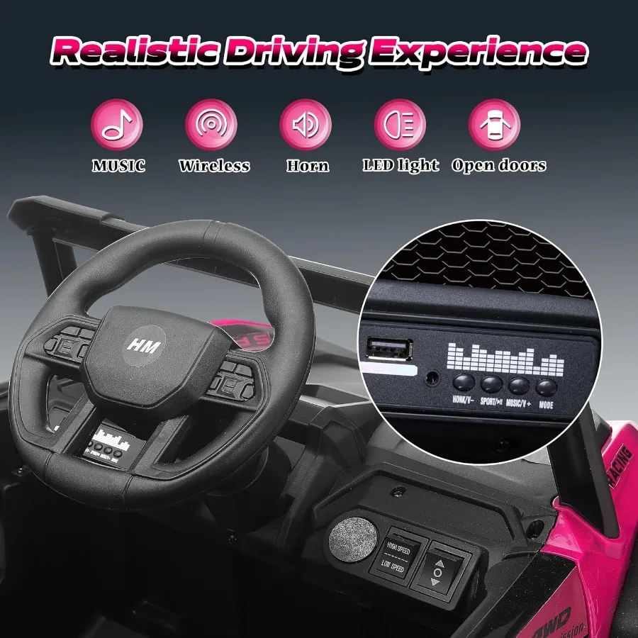 12V Electric Car Ride on Car Truck with Remote Control LED Lights 3 Speed Adjustable Music Safety Belt Soft Start Horn Ride on