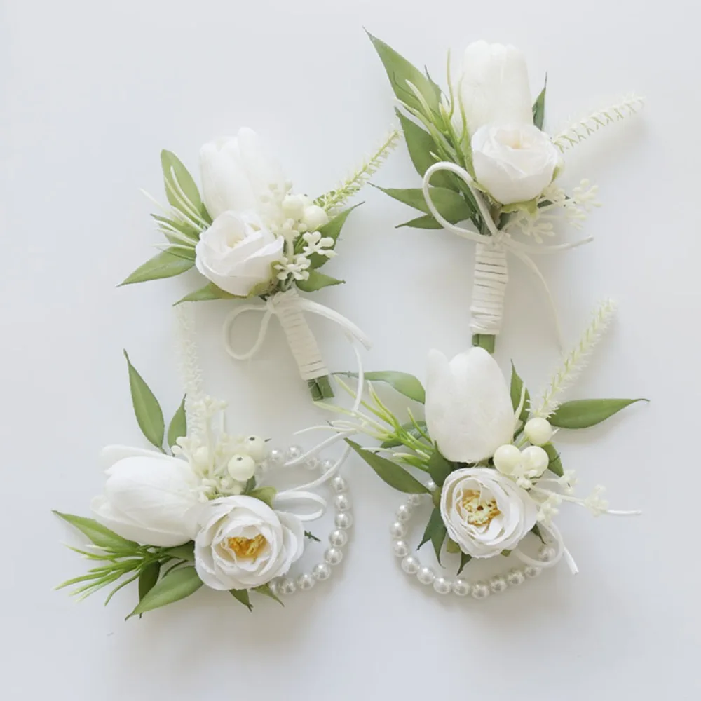 Corsage and Boutonniere Set for Wedding Prom Artificial Rose Flower Homecoming Corsage Wristlet Boutonniere for Men Wedding