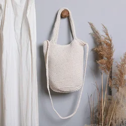 Women's Messenger Bag Tote Shoulder Bags Summer Cotton Fabric Woven Bags Casual Street Mobile Phone Bag Crossbody White