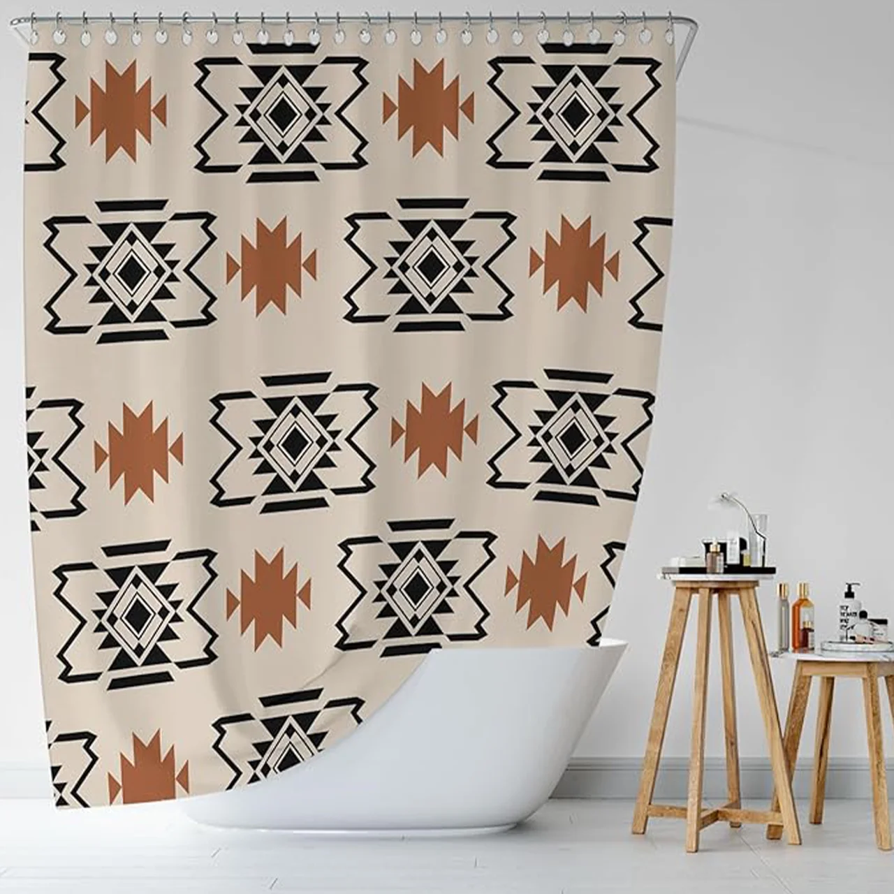 1 piece of Bohemian design geometric pattern polyester single shower curtain, polyester decorative curtain, suitable for room pa