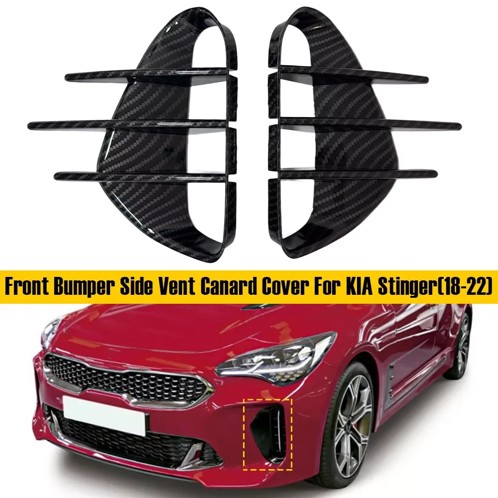 For KIA Stinger 2018-2023 Car Sticker Front Bumper Side Vent Spoiler Canard Covers Carbon Fiber Look Gloss Black Accessories ABS