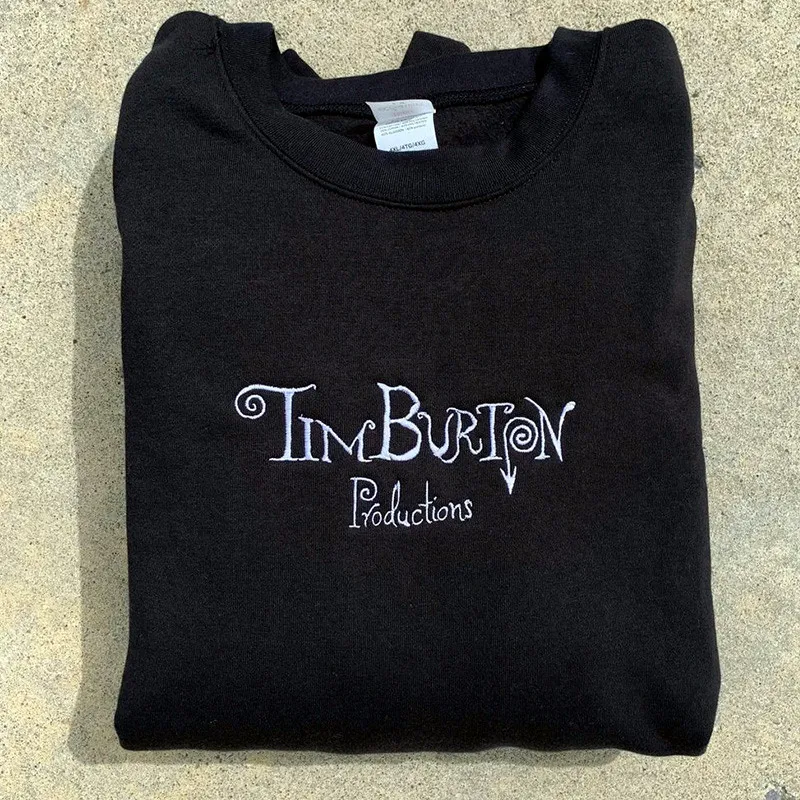 Tim Burton Production Letters Embroidered Crewneck Sweatshirts Unisex Cotton Autumn Thick Pullover Vintage Style Casual Sweaters