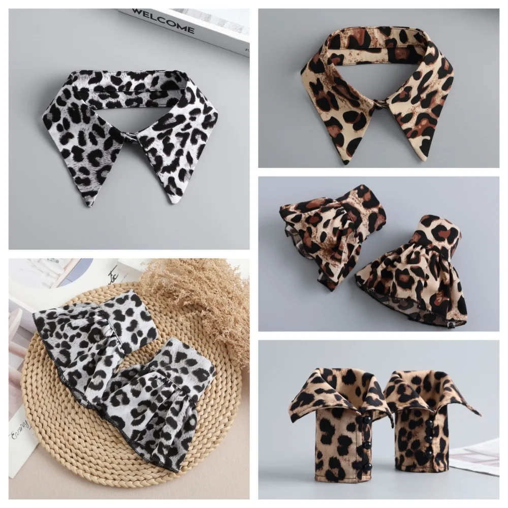 

Detachable Leopard Print Shirt Fake Collar Commute Decorative Fake Hand Sleeves Blouse Collars Comfortable False Wrist Cuffs