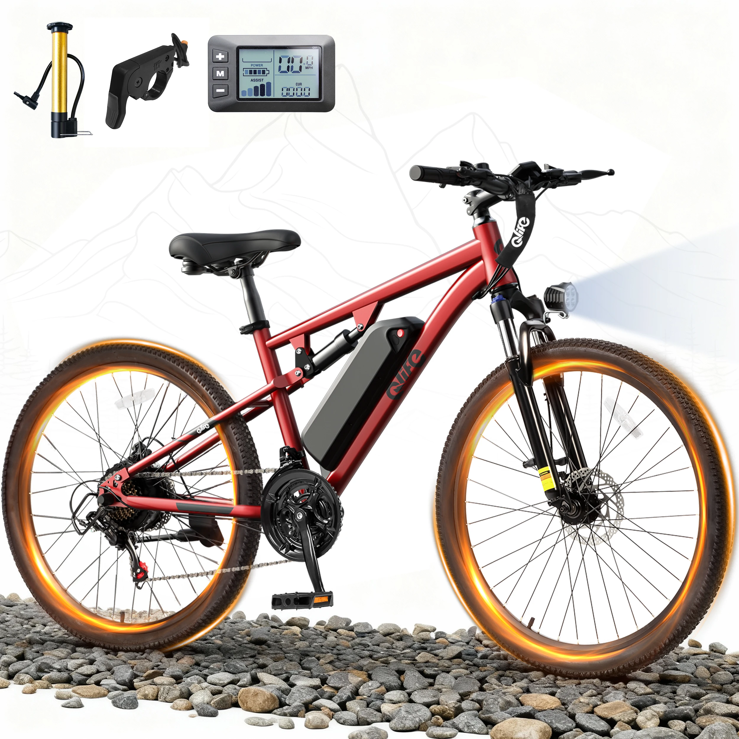 Qlife Racer Ultra 27.5" Electric Bicycle for Adults, Full Suspension 21-Speed Mountain Ebike with 1200W Brushless Motor, 48V 10.4AH Removable Battery 55 Miles image 3