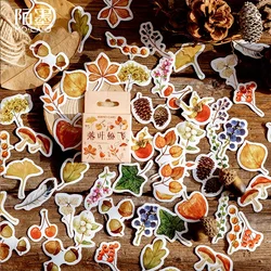 46pcs Fall Leaf Mini Boxed Stickers Junk Journal Vintage Plant Mushroom Stickers DIY Diary Album Scrapbooking Stickers Label