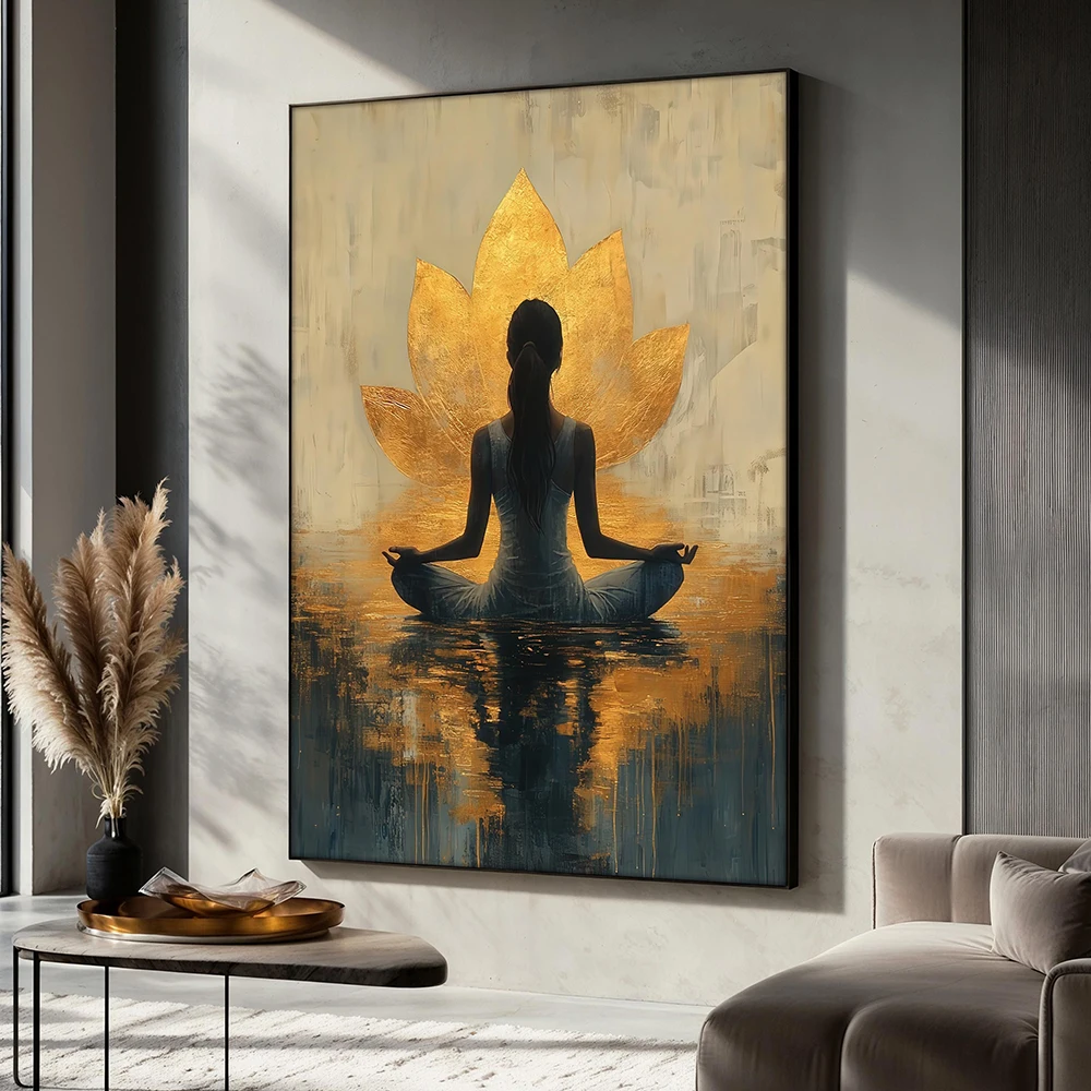 Lotus Flower Canvas Painting Print Boho Elegant Wall Art Poster Minimal Picture Meditation Yoga Living Room Bedroom Home Decor