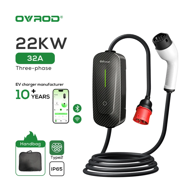 

Ovrod New Electric Vehicles Mobile Ev Charger Station 22Kw Home Charger for Electric Car Portable Ac Ev Fast Charging Station