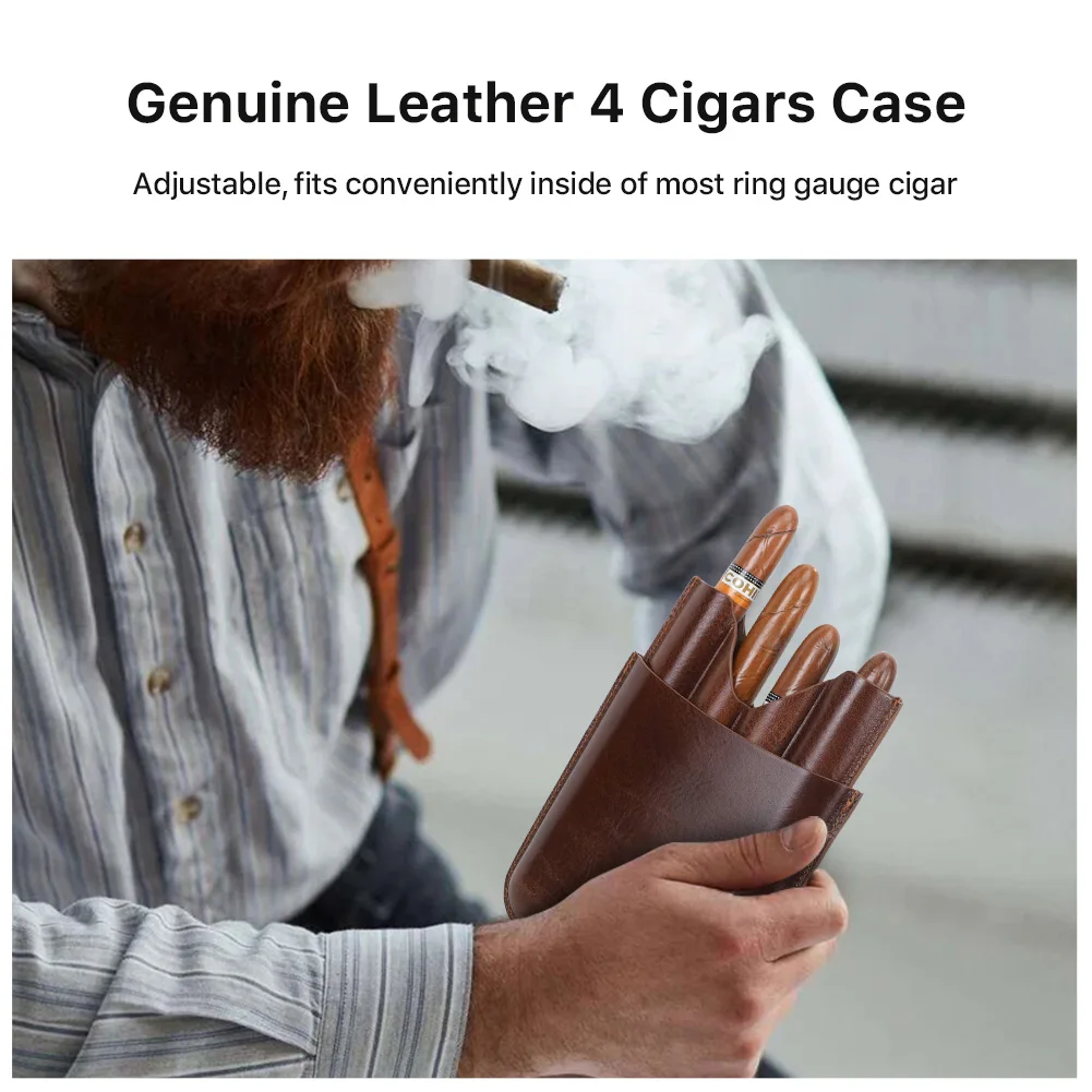 Genuine Cowhide Leather Cigar Travel Case Smoking Accessories Humidor Portable Carrying 4 Tubes Bag for Men Best Gift