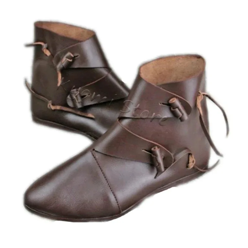 Cosplay vichingo medievale Stivali in pelle PU Pirata Paladino Cavaliere Principe Costume di Halloween per uomo Scarpe Fancy Party Prop