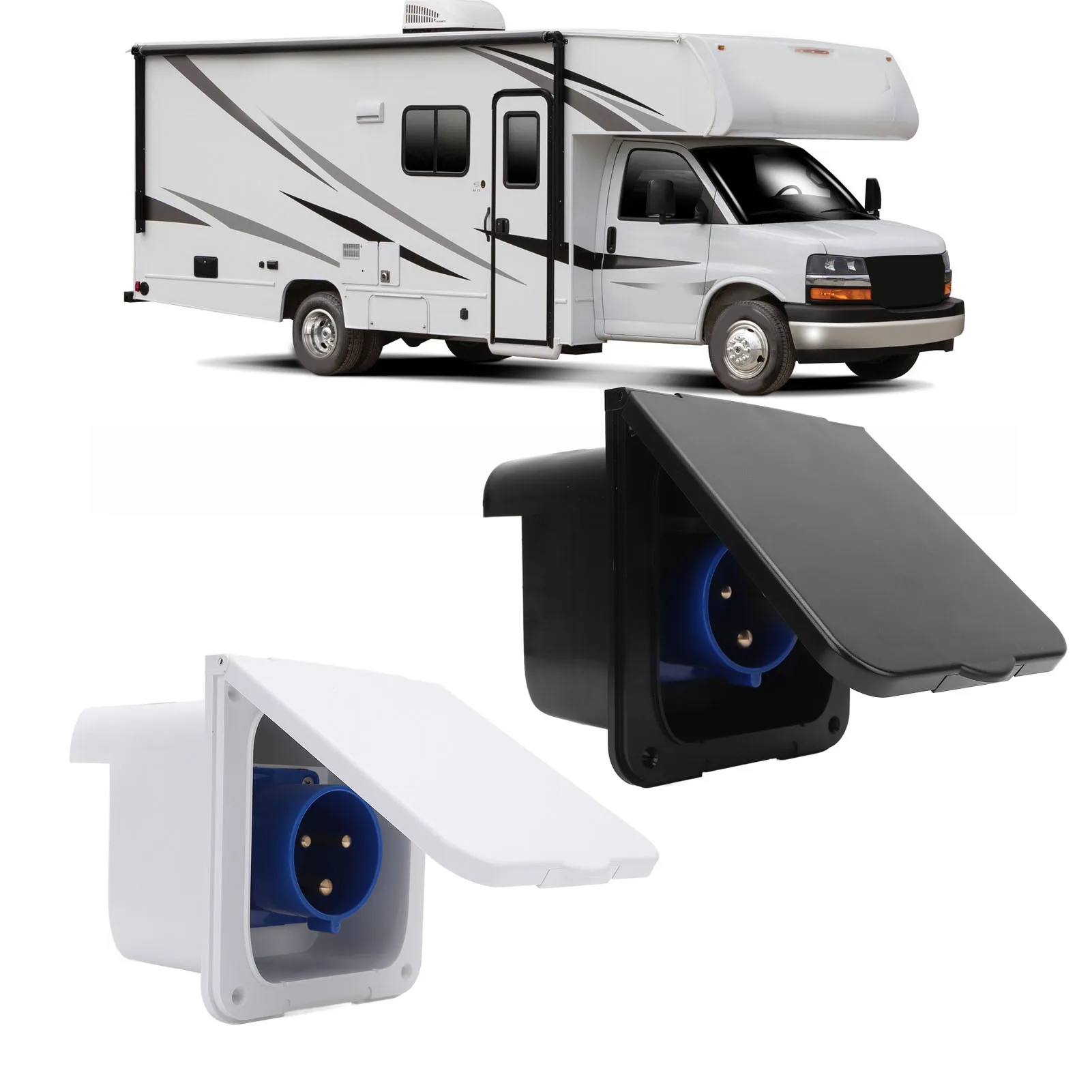 RV Power Inlet Socket 3 Pin 32A Flush Mount Water Resistant Shore Power Receptacle for Motorhome Trailer RV Power Inlet Plug