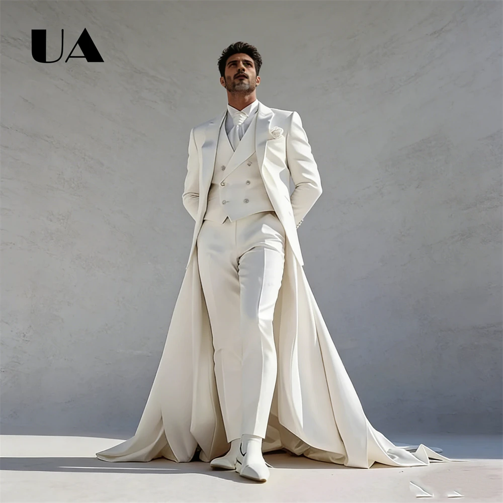 Men Banquet Three Piece Suit Attire Set, Long Tail Suit Jacket Pant Waistcoat for Men, Wedding Groom Suit XS-4XL Many Colors