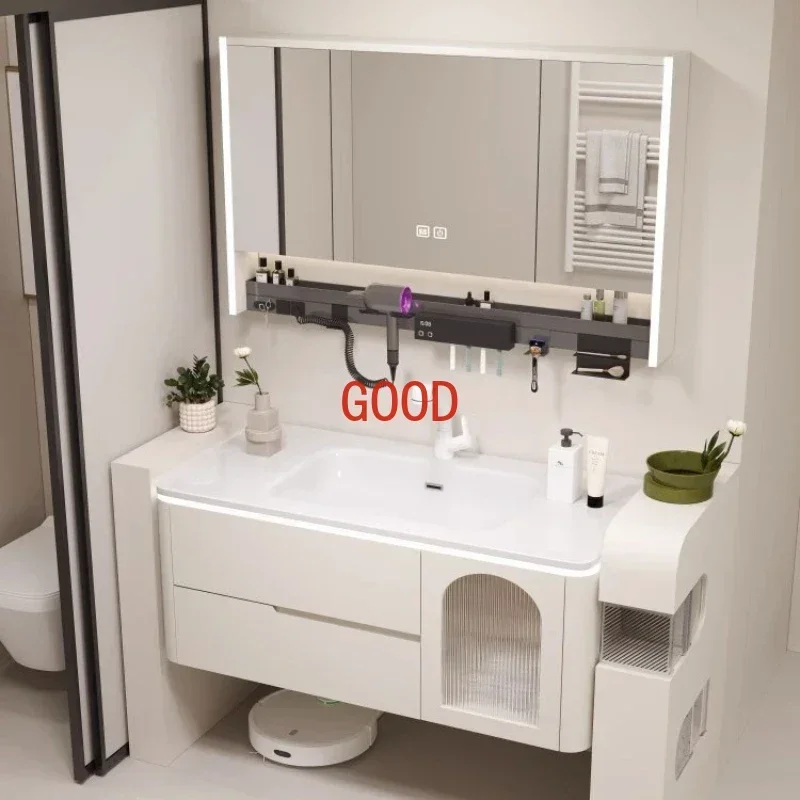 Modern Simple Oak Bathroom Cabinet Smart Mirror Integrated Ceramic Washbasin Bathroom Vanity Cabinet Sink Bathroom Furniture