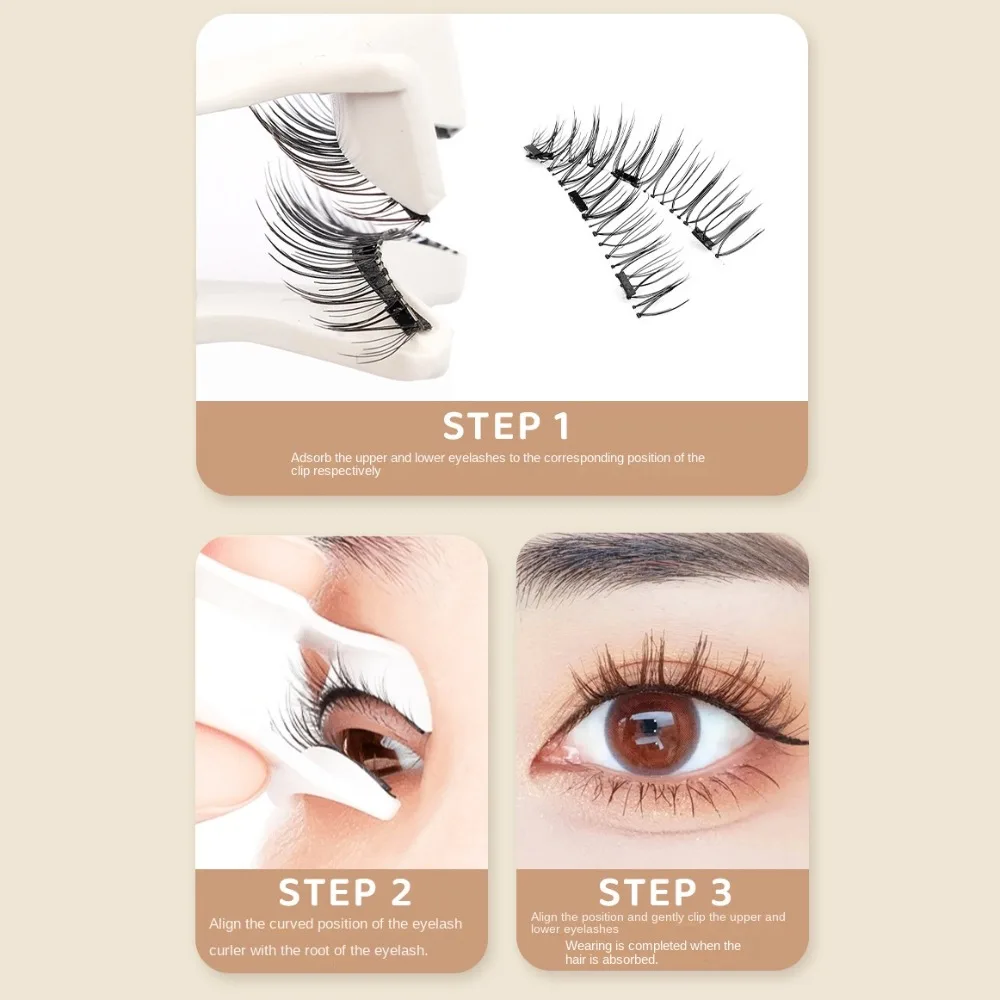 Glue Free Magnetic False Eyelashes DIY Reusable Magnetic Eyelashes with Clip Makeup 3D Extension False Eyelash Clusters