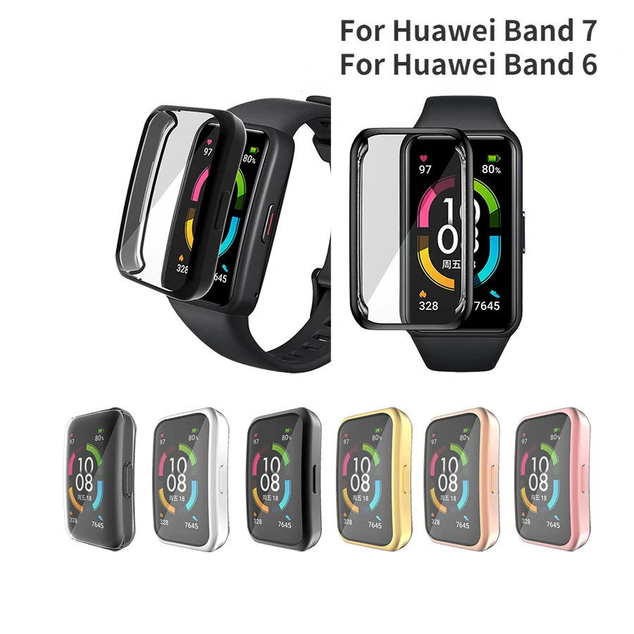 Soft TPU Protective Cover For Huawei Honor Band 7 6 Case Full Screen Protector Shell Bumper Plated Cases For Huawei Band7 6