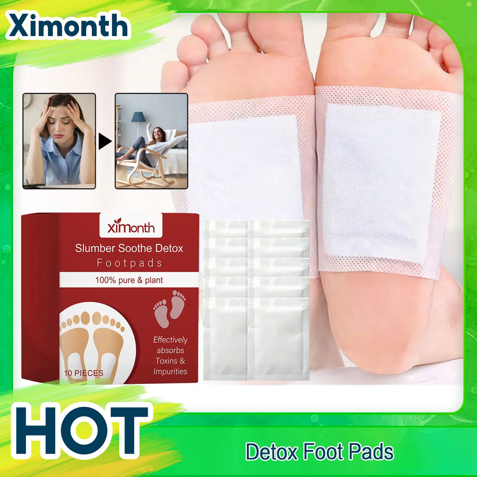 

Detox Foot Pads Body Toxin Deep Cleansing Relieve Stress Improve Blood Circulation Soothe Leg Fatigue Dehumidification Foot Pads