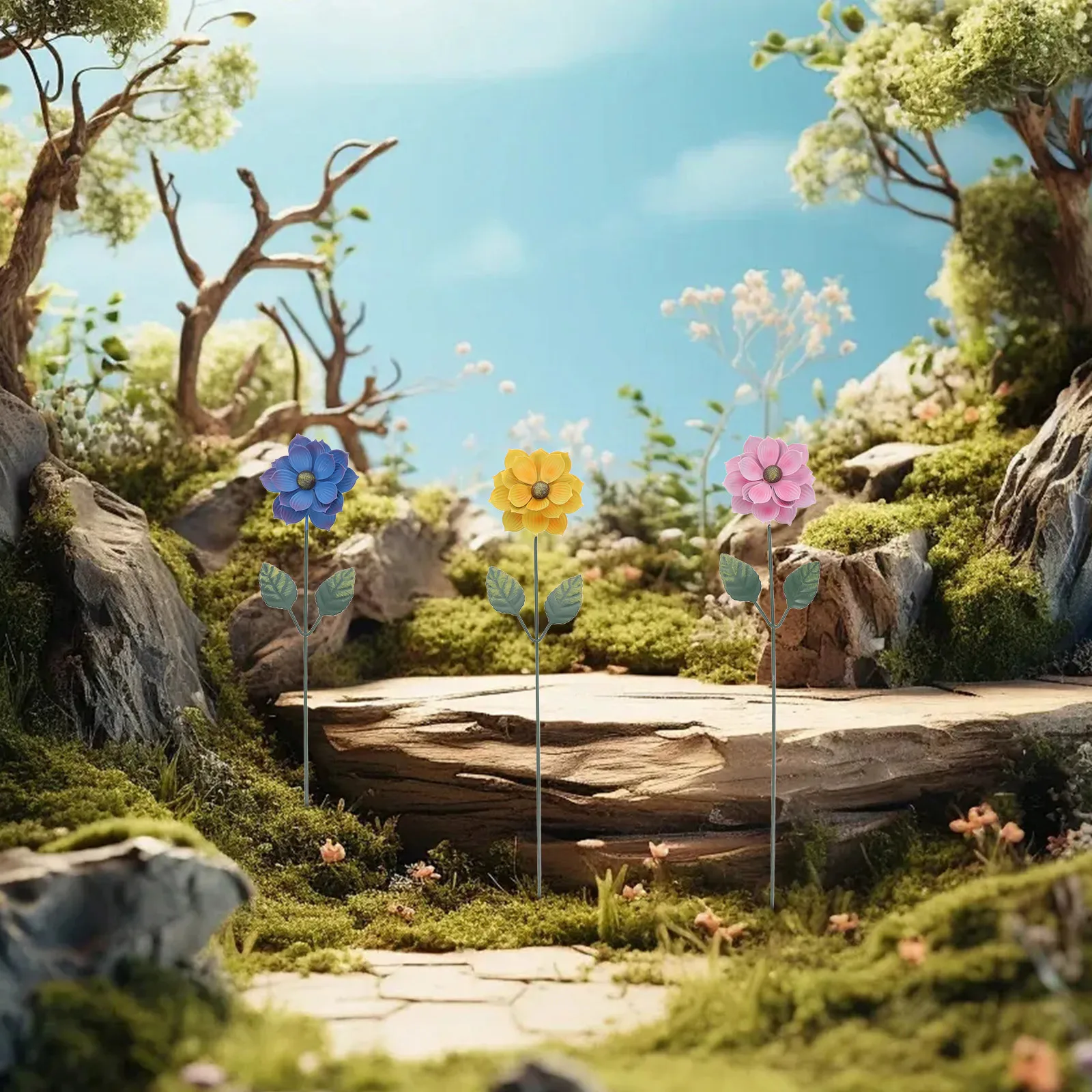 

3Pcs Decorative Metal Flower Garden Stakes Outdoor Lawn Patio Yard Stakes for Garden Pathway and Yard Decor Lawn Decorations