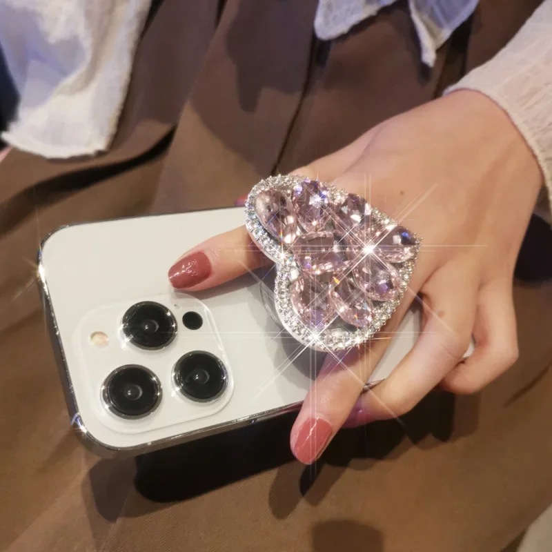 الفاخرة بلينغ الماس ثلاثية الأبعاد الحب القلب قوس البنصر طوي اكسسوارات العالمي غطاء حامل هاتف حامل Caqa Couqa
