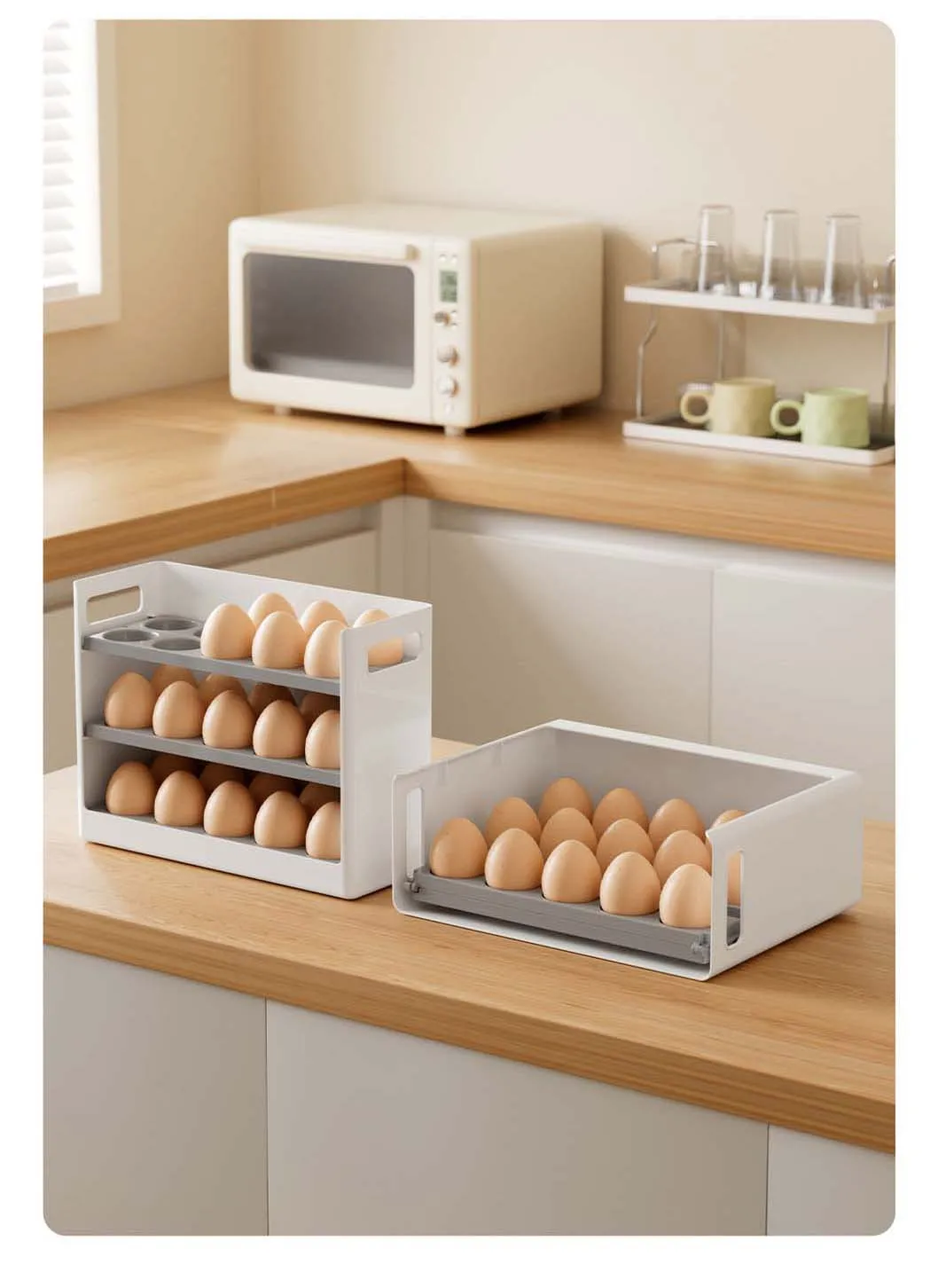 Neue Verbesserte Kühlschrank-Eier-Aufbewahrungsbox Faltbarer Seitentür-Kühlschrank-Eier-Organizer 30-Eier-Spender Aufbewahrungsbehälter – Detail 11