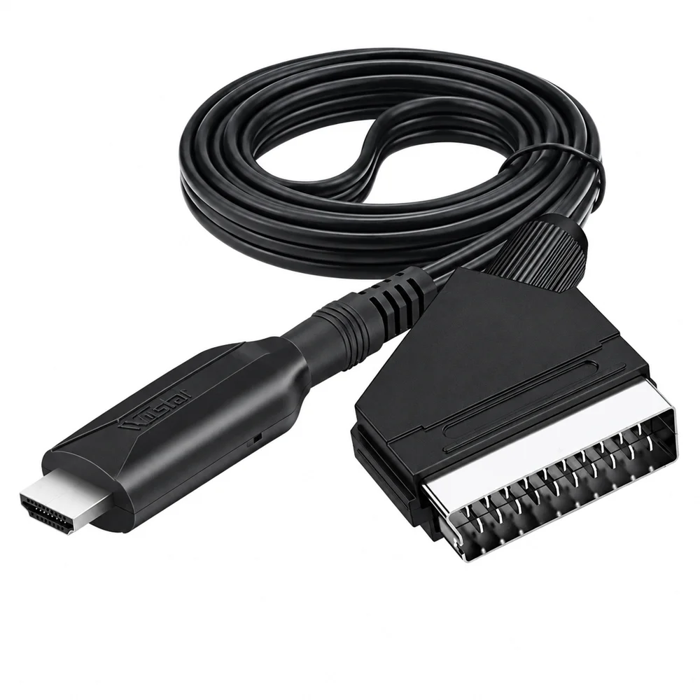 HTMCK SCART to HDMI Converter Cable Video & Audio Adapter Support 720P 1080P Switch for HDTV DVD SCART in HDMI out