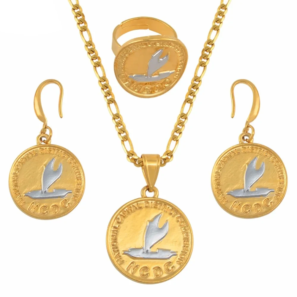 Anniyo двухцветный PNG NCD порт Морсби флаг кулон ожерелья серьги кольцо для женщин Папуа Новая Гвинея этнические комплекты ювелирных изделий # 134106