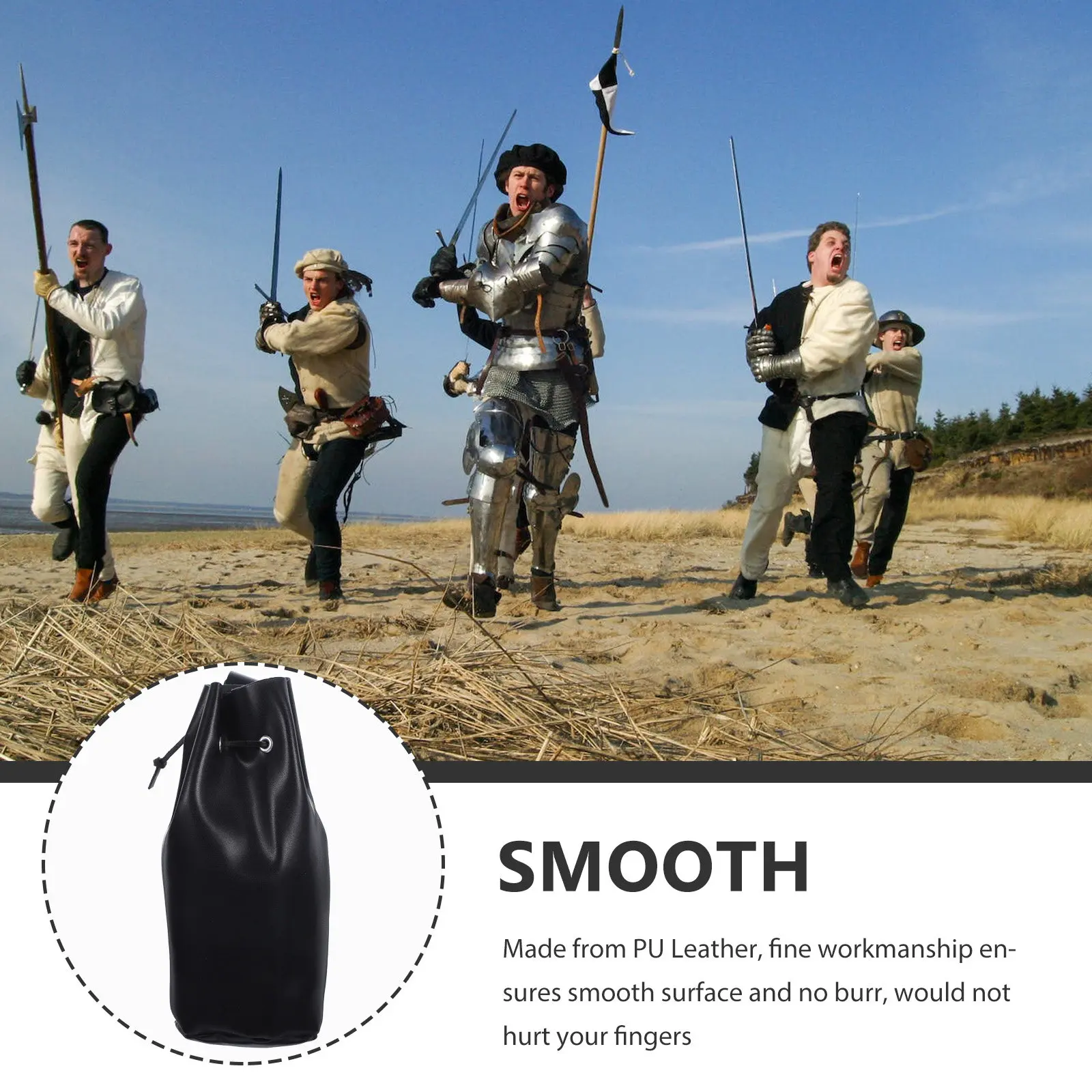 

Medieval Drawstring Waist Bag PU Vintage Renaissance Cosplay Pouch Party Supply Portable Costume Accessory