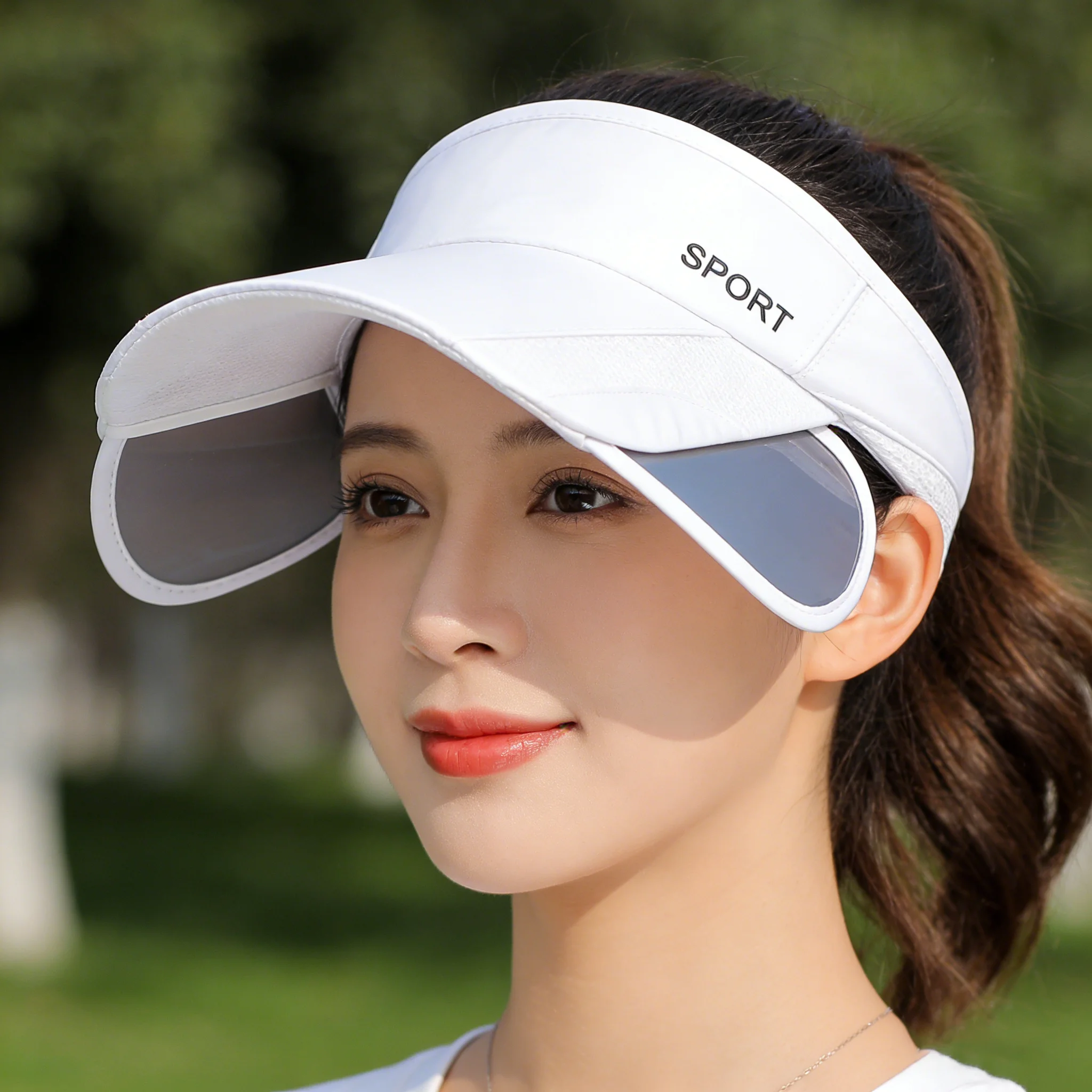 Women's hats with a pull-out brim, summer sun visor, a retractable brim for face protection, a Korean-style large-brim cycling