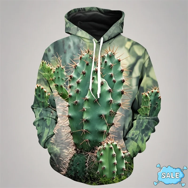 Harajuku 3D Desert Plants Saguaro Print Hoodies Cactuses Graphic Hooded Sweatshirts Kid Funny Streetwear Pullovers Mens Clothing