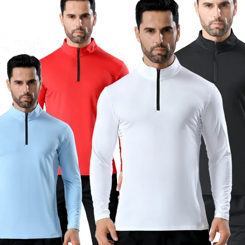 Men Half Zip Quick Dry Jacket Long Sleeve Standing Collar Top Fitness Running Training Clothes Outdoor Athletic Breathable Tee