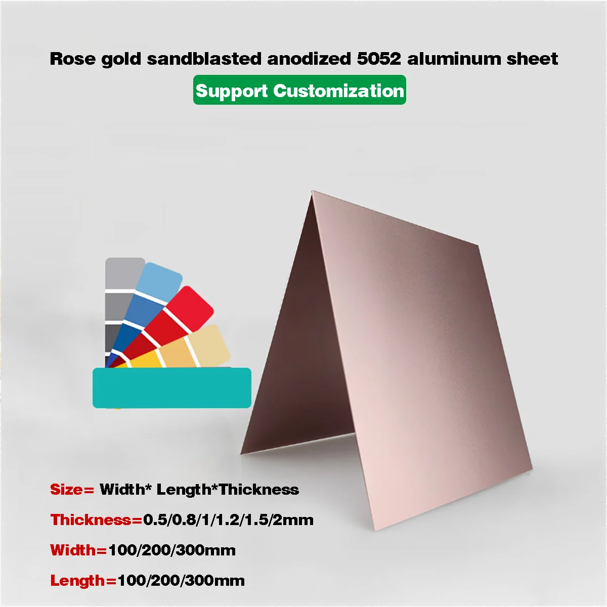 Rose Gold Sandblasted Anodized 5020 Aluminum Alloy Flat Plate, Thickness 0.5mm, 0.8mm, 1mm, 2mm size: 100x100/200x200/300x300mm