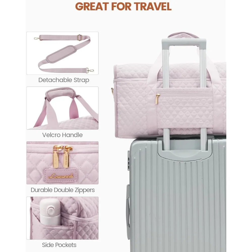 مجموعة حقيبة حمل لعطلة نهاية الأسبوع مع أدوات الزينة وجيب مبلل، معدات سفر مكونة من 3 قطع للرحلات الليلية