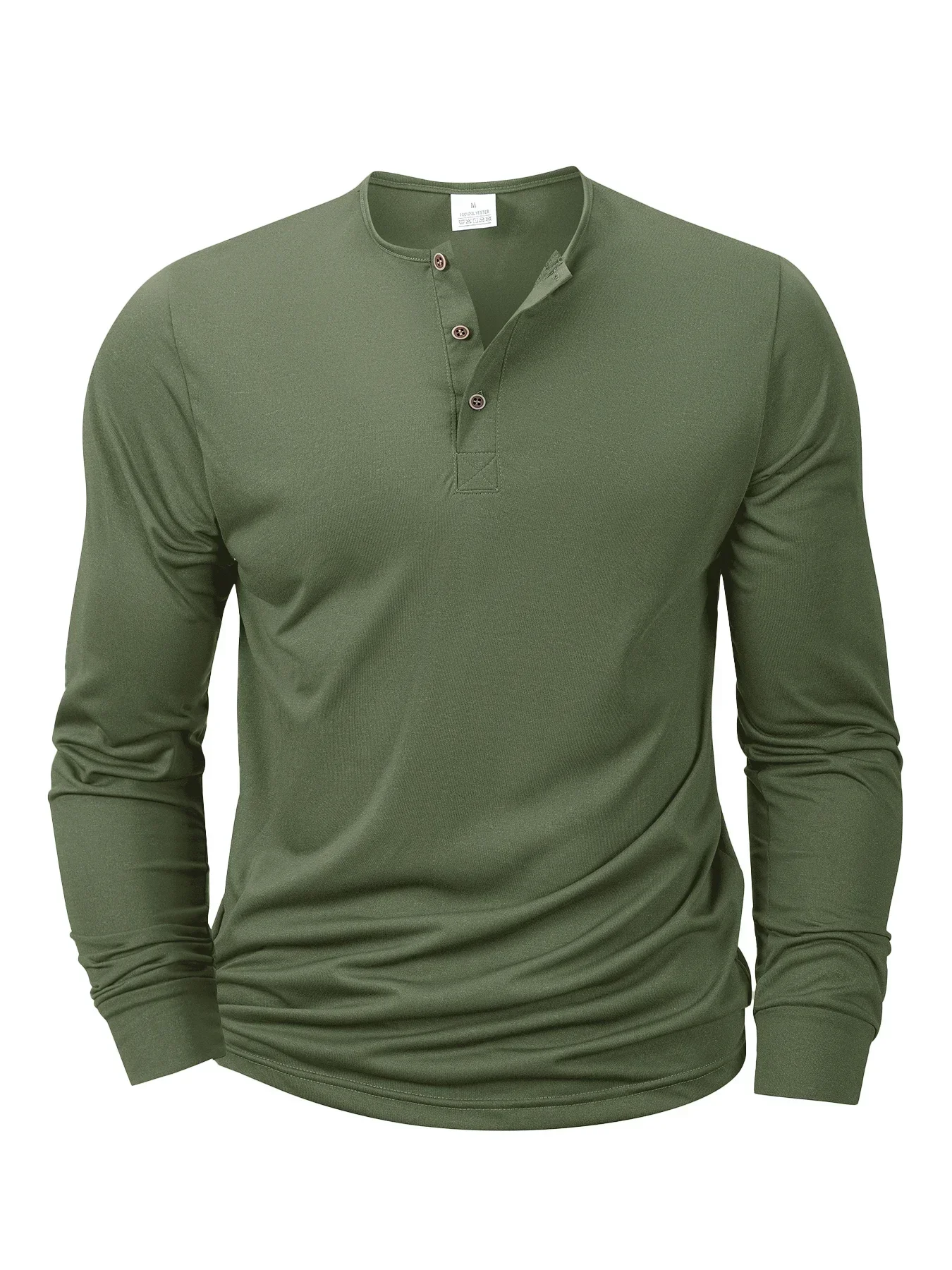 Men Long Sleeved T-shirt Slim Fit Bottoming Shirt Fitness Tops Tees Button Henley Neck Casual Cozy Tshirt image 4