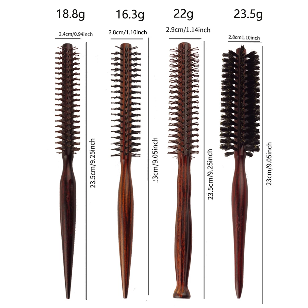 2-teiliges Set, professionelle Haarbürste aus Holz, Wildschweinborsten-Bartbürste, runde Bürste für lockiges Haar, Volumenbürste, antistatisches Haar-Styling-Werkzeug – Detail 3