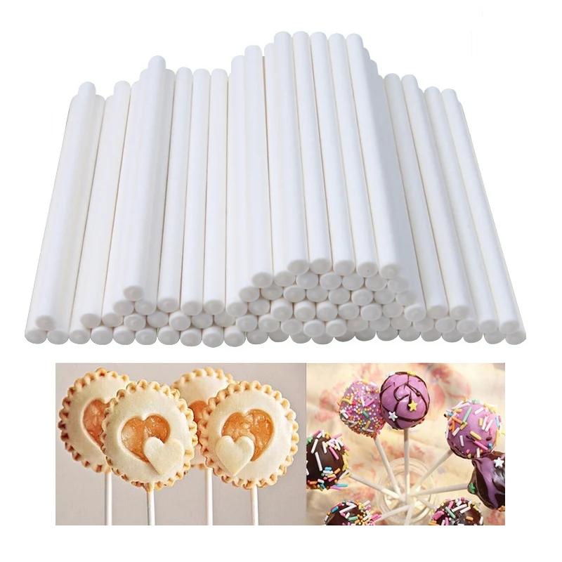

100Pcs Solid Core Paper Lollipop Sticks Safe White Cake Sticks For Chocolate Sugar Candy Lollypop DIY Mold Kitchen Bakeware Tool