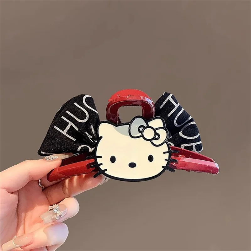 Sanrio Hello Kitty Haarklauw Voor Vrouwen Zoete Leuke Kat Boog Haar Clip Mode All-Match Achterhoofd Haai clips Paardenstaart Haarspeld