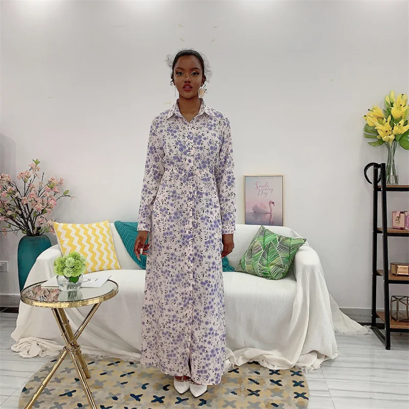 Full Button Maxi Shirt Dress lapel Long Sleeve Africa Dresses for Women Fall 2022New Floral Loose Casual Clothes Side Pockets