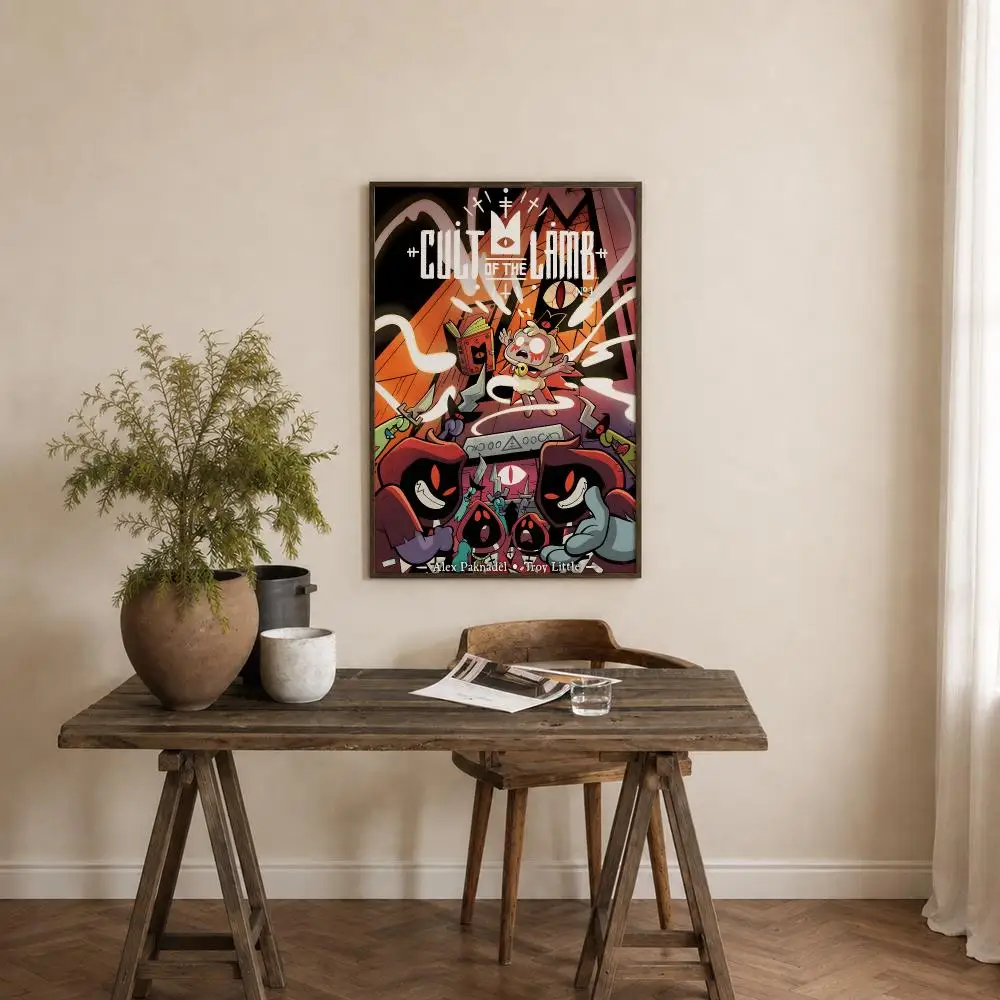 Game Cult Of The Lamb Poster Self‑Adhesive Waterproof PP Poster Coffee House Bar Wall Art Sticker Room Home Decor