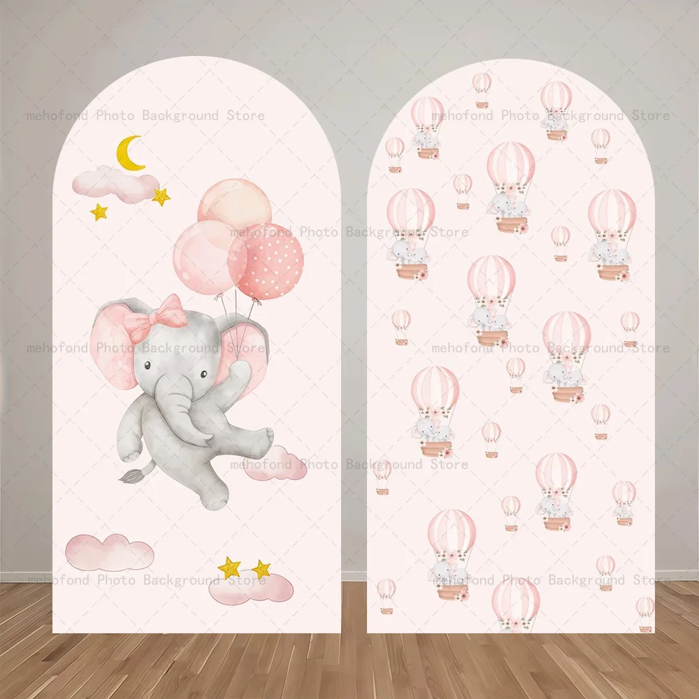 Mehofond Arch Backdrop Pink Cute Elephant Cloud Hot Air Balloon Kids Baby Birthday Party Decor Studio Photography Background