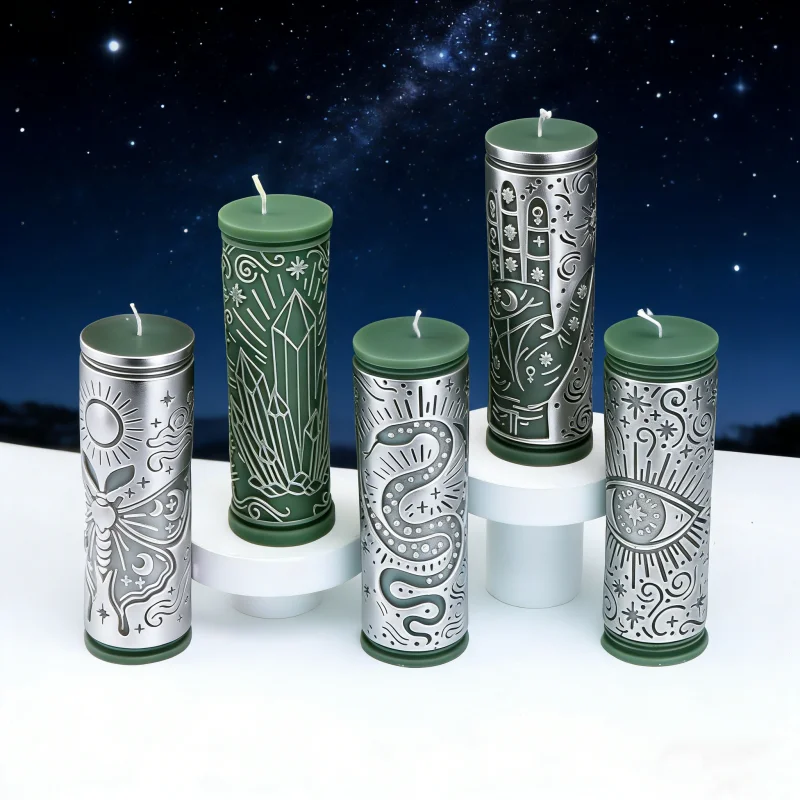 3D Esoteric Cylinder Silicone Candle Molds Relief Mystic Moth Snake All-Seeing Eye Pillar Resin Crafts Mold Handmade Decor Gifts view 4