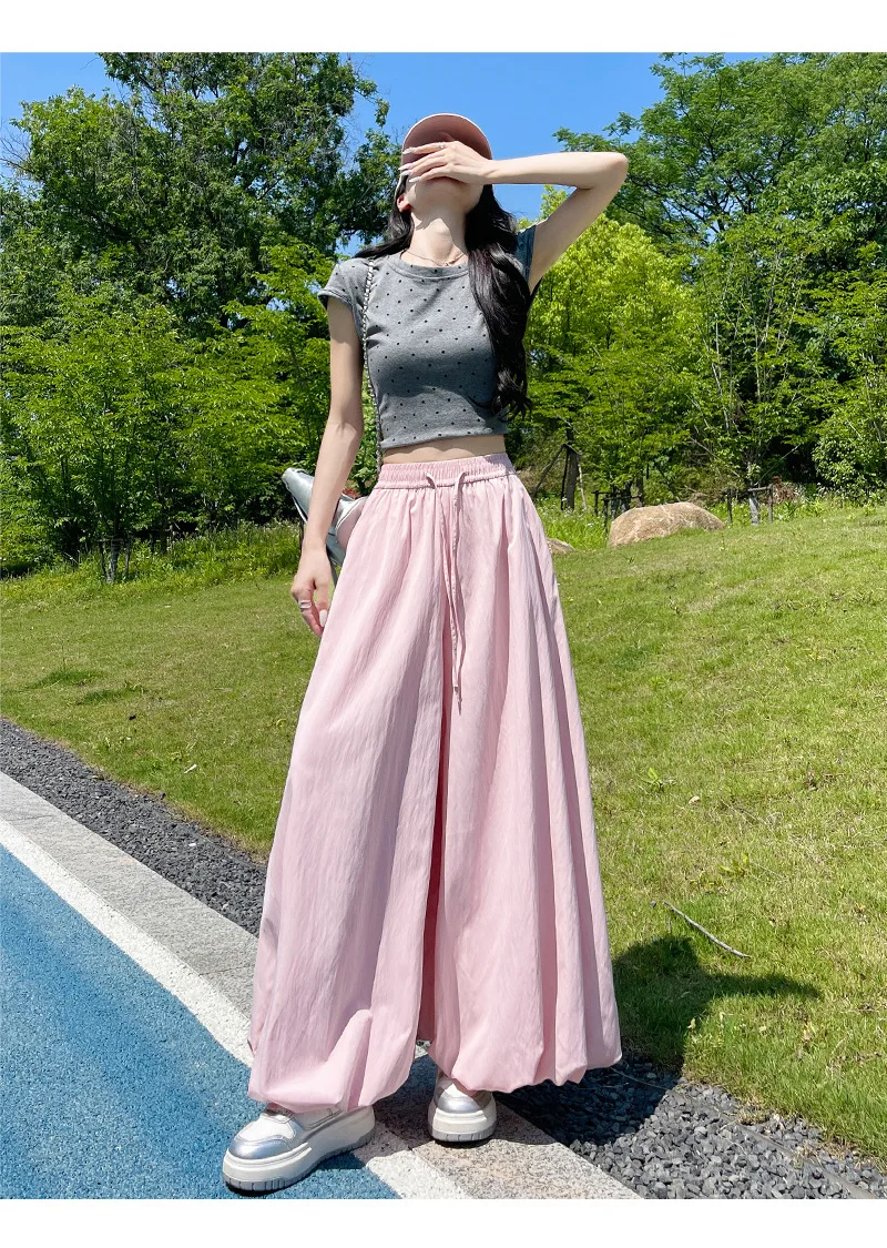 Women's Oversized High Waist Wide Leg Pants Spring Summer Solid Color Casual Cropped Pants Woman Loose Puffy Lantern Trousers