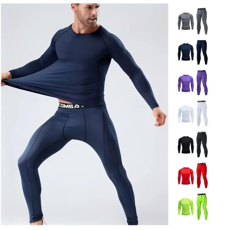 

Men Running Set Gym Jogging underwear xxxl Second skin Compression Fitness MMA rashgard Male Quick dry Track suit