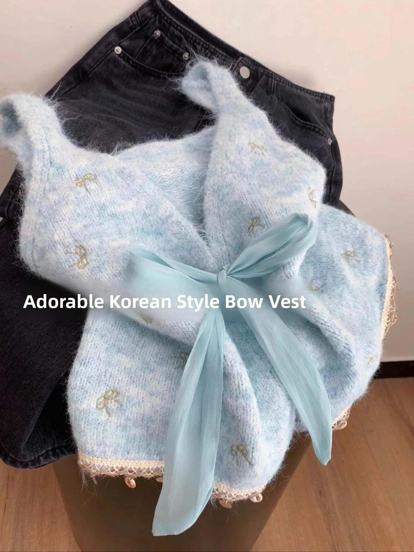 Elegant Embroidered  Knot Sequin Knitted Vest Women's Sleeveless Layering Top V-neck Regular-length Polyester