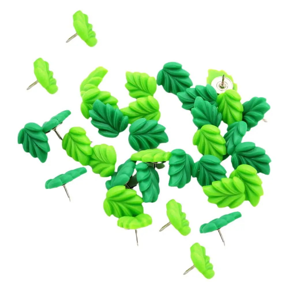 30 Pcs Green Leaf Pushpin Poster Accessories Multi-function Tacks Message Board Press The Nail Ornamental Thumb Metal
