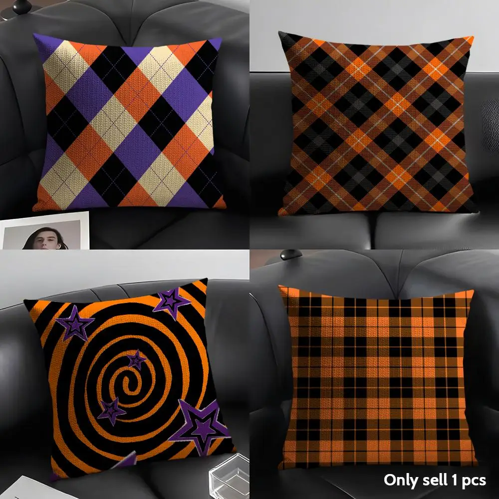 Halloween pattern Cushion Cover Natural Linen Organic Fabric Double-Sided Printing Breathable Perfect Gift for Decor