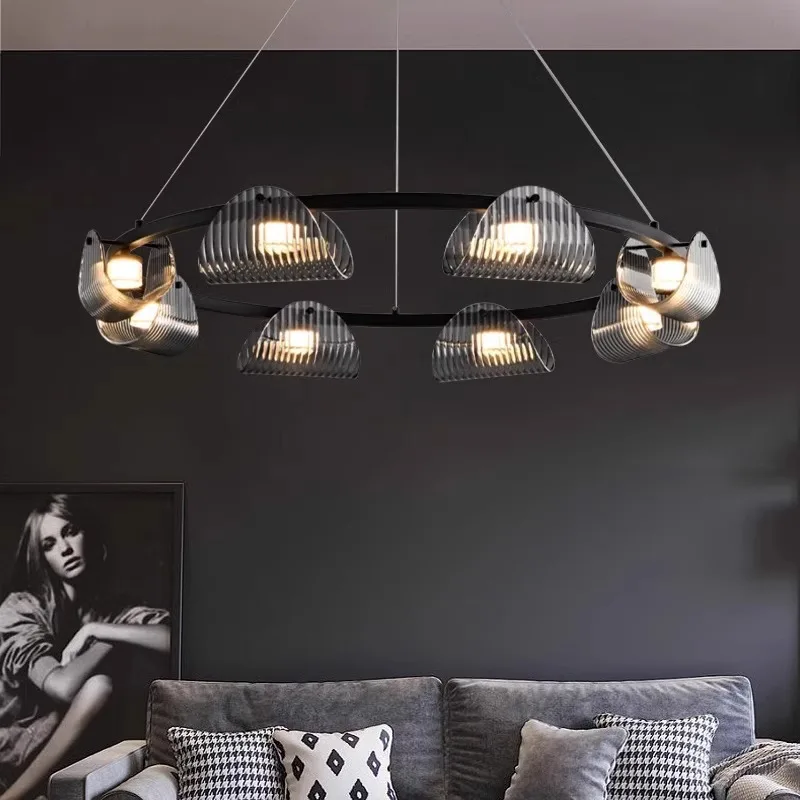 

Современные черные светодиодные подвесные светильники, роскошная столовая, дымчато-серая стеклянная люстра, внутреннее освещение, подвесной светильник, светодиодные светильники