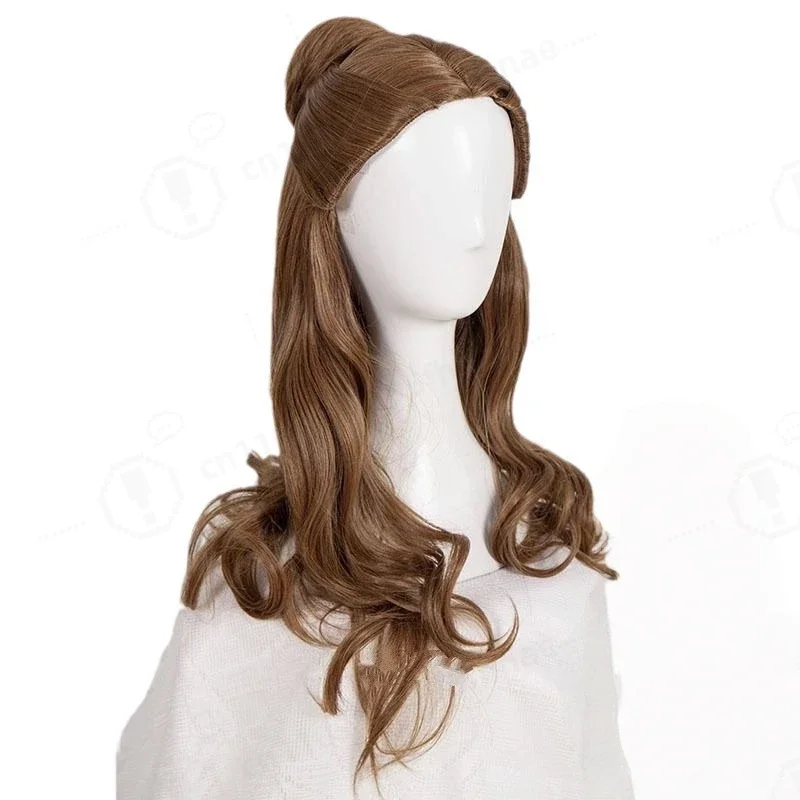 Fashion Mixed Brown Big Wave Long Curly Hair Chemical Fiber Synthetic Wig | Famous Animated Movie Character Belle Cosplay Wig