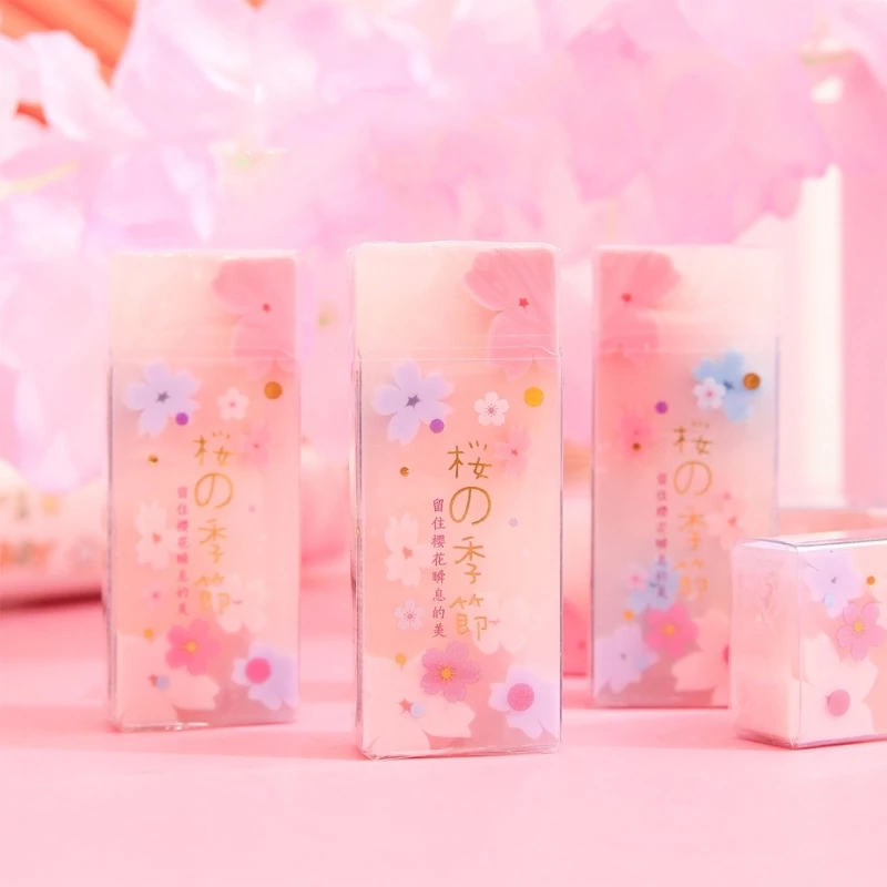 448F Cherry Blossoms Erasers Square Erasers Practical Pencil Erasers for Student