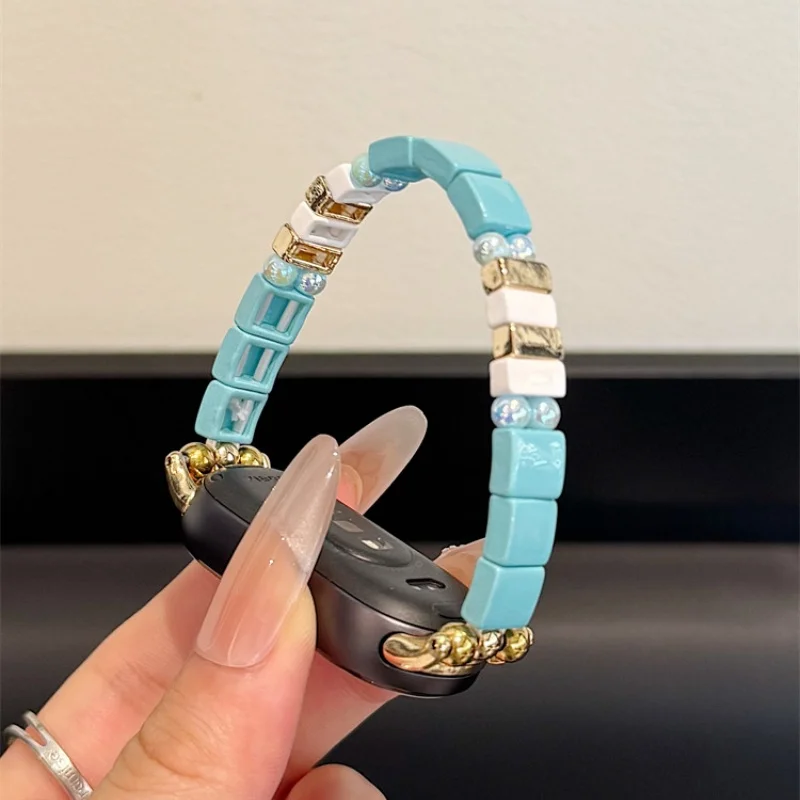 Colorful square pearls suitable for Huawei GT5/GT5 Pro/GT4/GT2/3/4 22mm/20mm/18mm fashionable watch straps