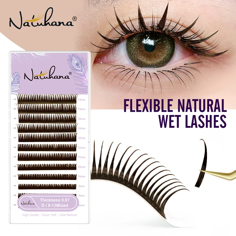 NATUHANA  Brown Black Wet Eyelash Extension 0.07mm Spikes Lashes Manga Wispy Cosplay Type Eyelashes Fluffy Lashes